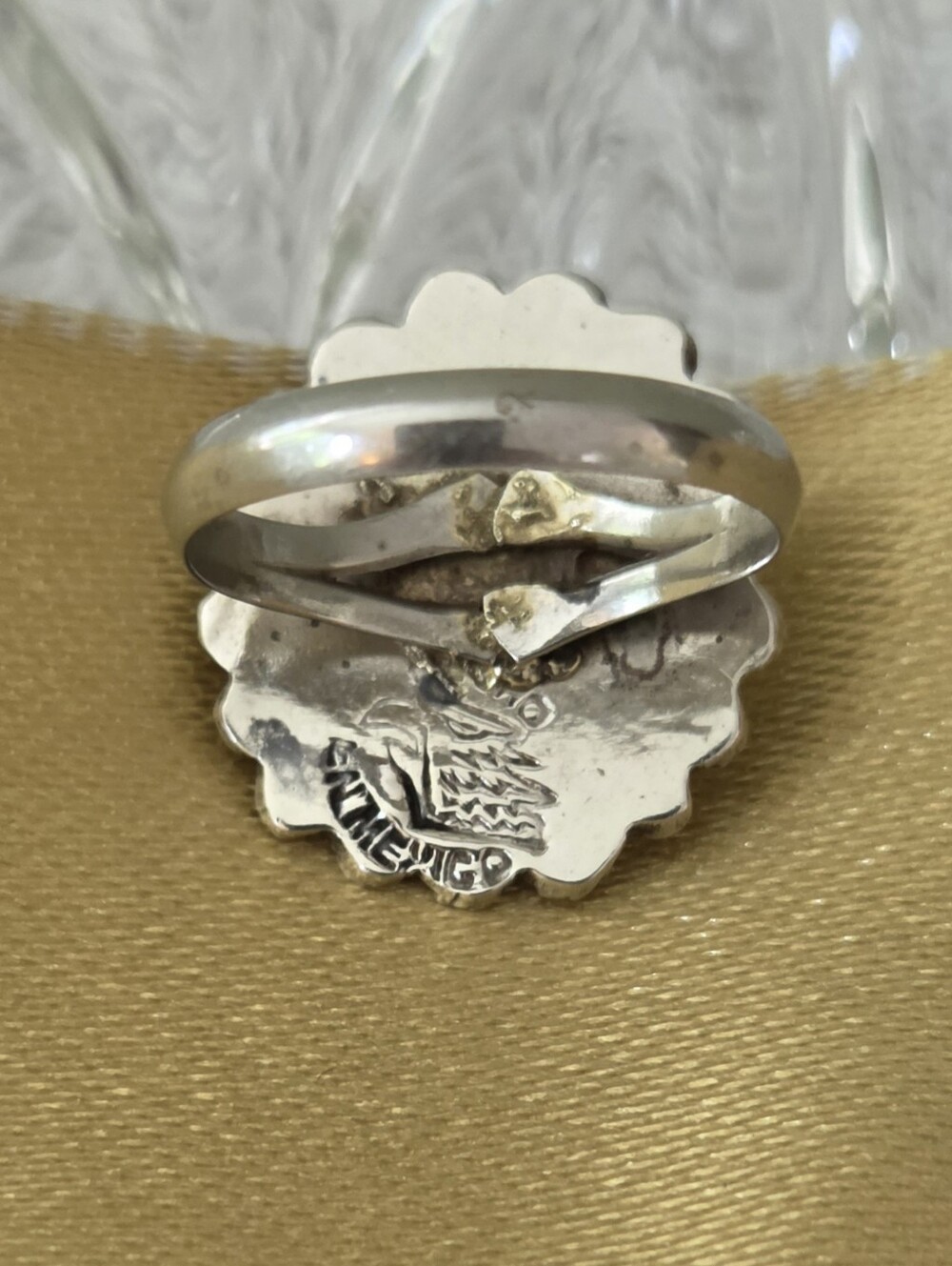 Vintage Taxco Mexico Sterling Silver Tiger's Eye Scalloped Ring - Size 6 - Picture 3 of 4